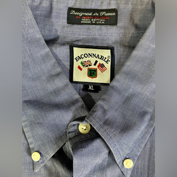 Faconnable Denim Blue Short Sleeve Button Down Dress Shirt Logo Pocket Work XL - Picture 5 of 8